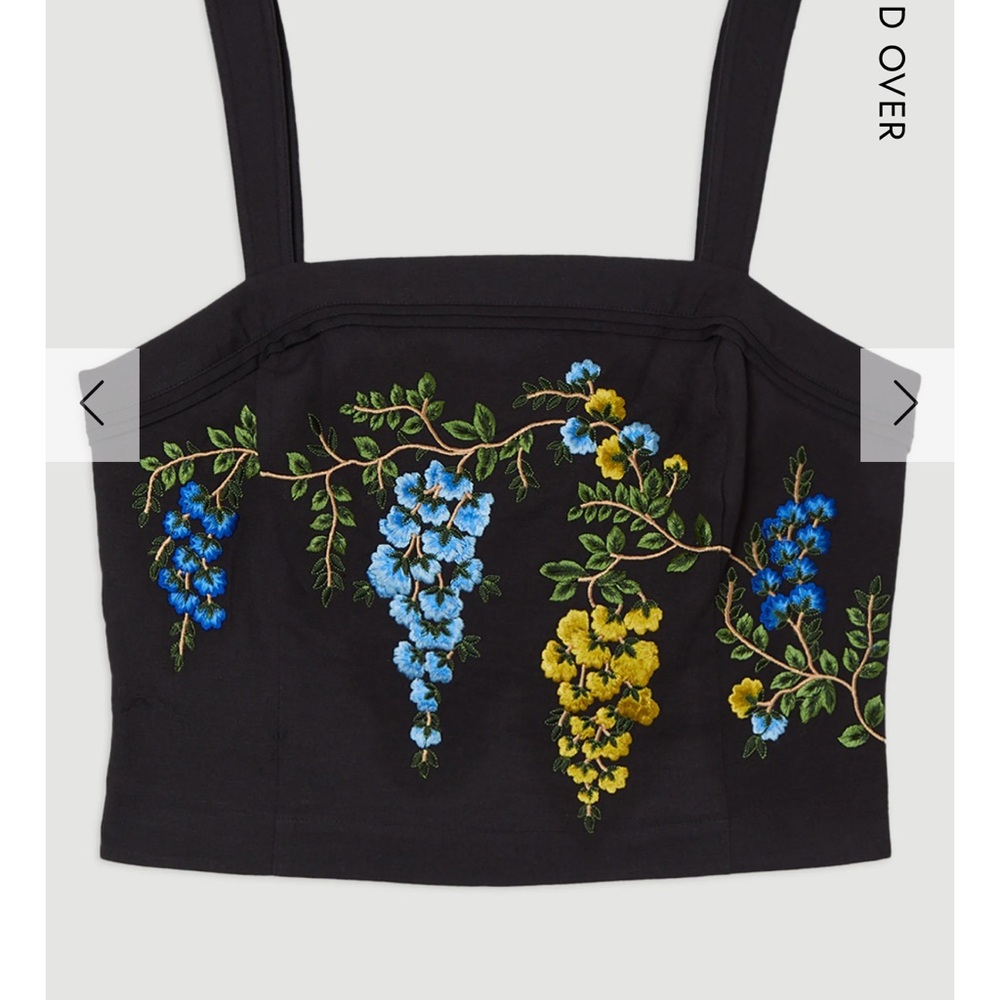 Black Strappy  Floral Embroidery Top